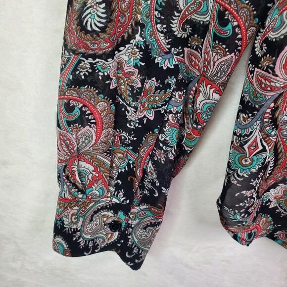 Vtg LIP SERVICE Los ANGELES Sheer Paisley Print Blouse Top Y2K Long Sleeve Large - Picture 9 of 10
